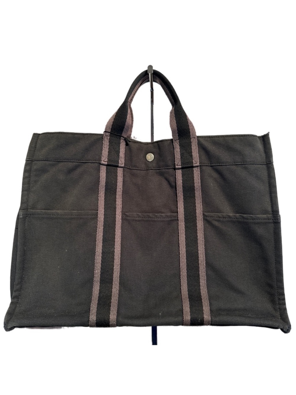 Hermès Fourre Tout MM Tote Black Gray Canvas Large Work Bag Unisex - Picture 5 of 7
